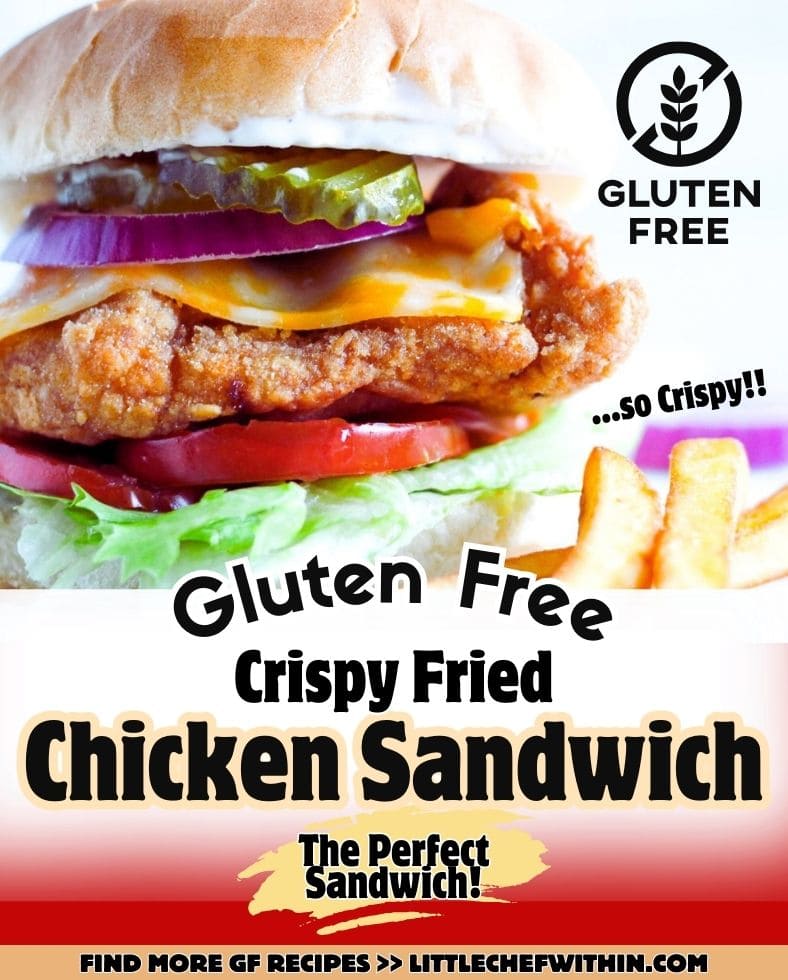 Image of a Crispy chicken sandwich collage detailing it's gluten free crispy and fried.