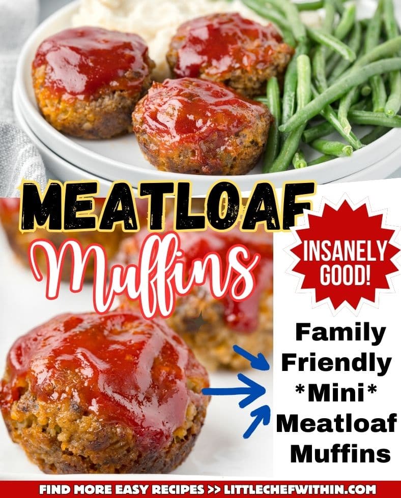Meatloaf muffins collage stating it's family friendlly mini meatloaf muffins