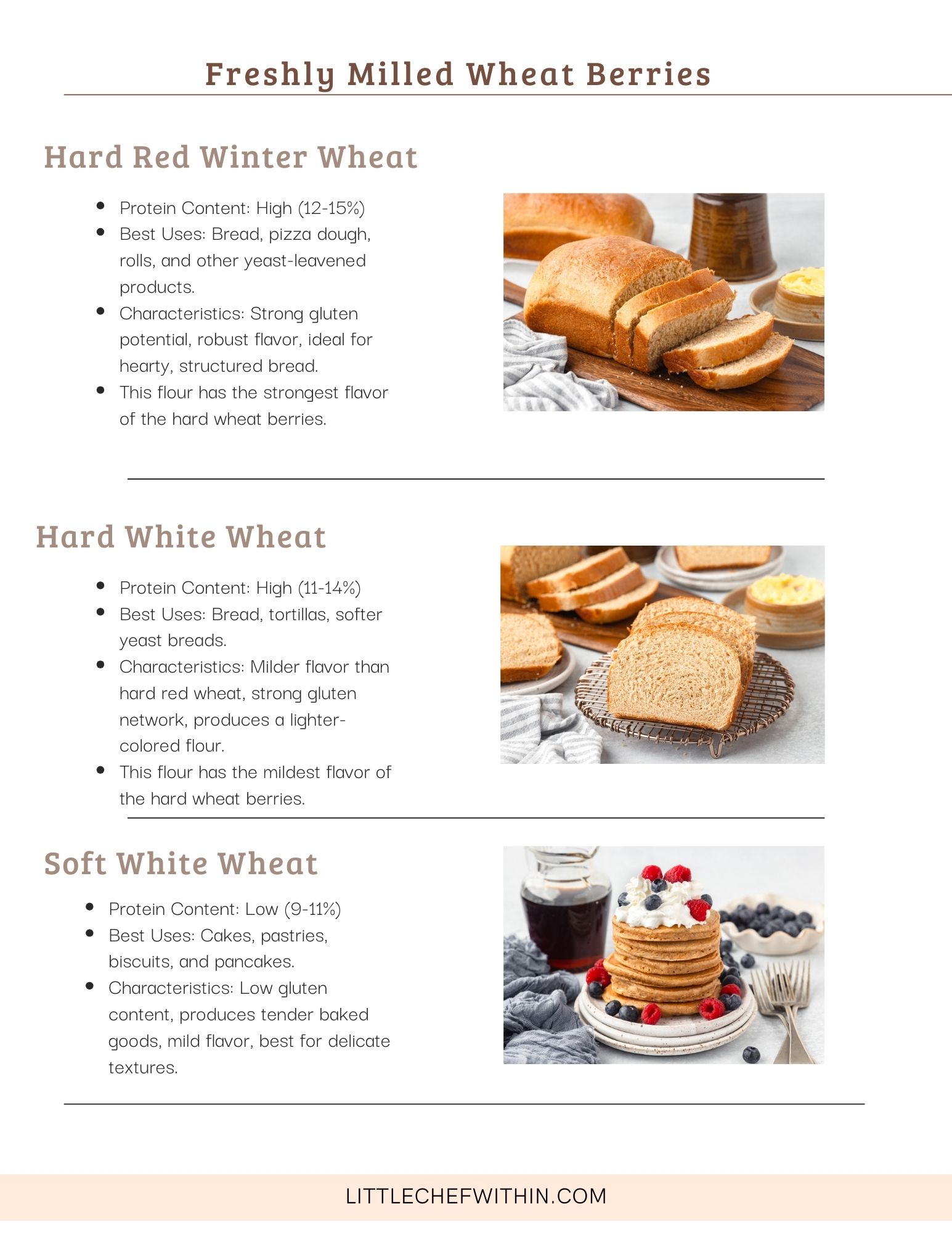 Freshly Milled Info guide detailing the different hard and soft wheat berries.