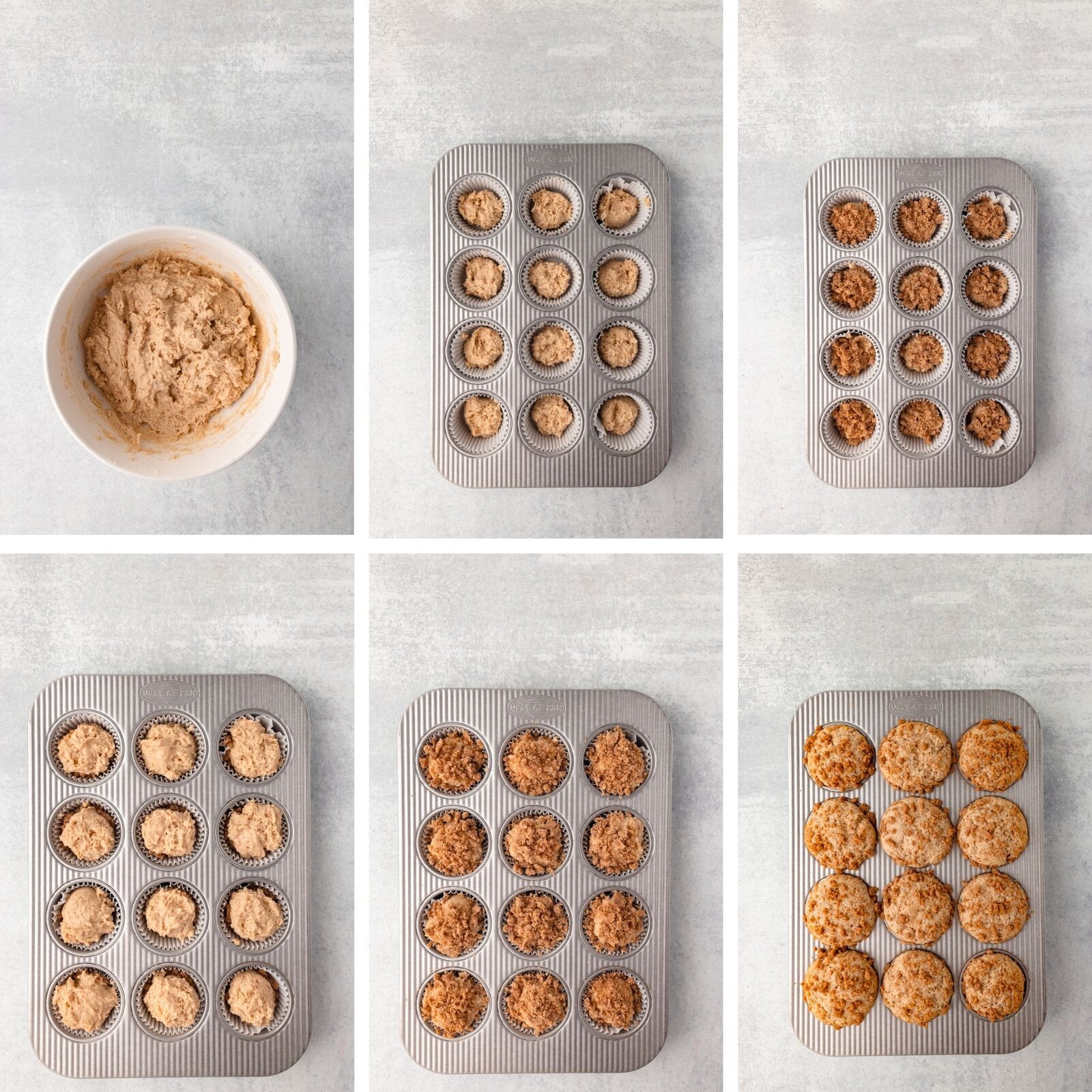 Baking dough portions in muffin tins for making cookies or cupcakes.