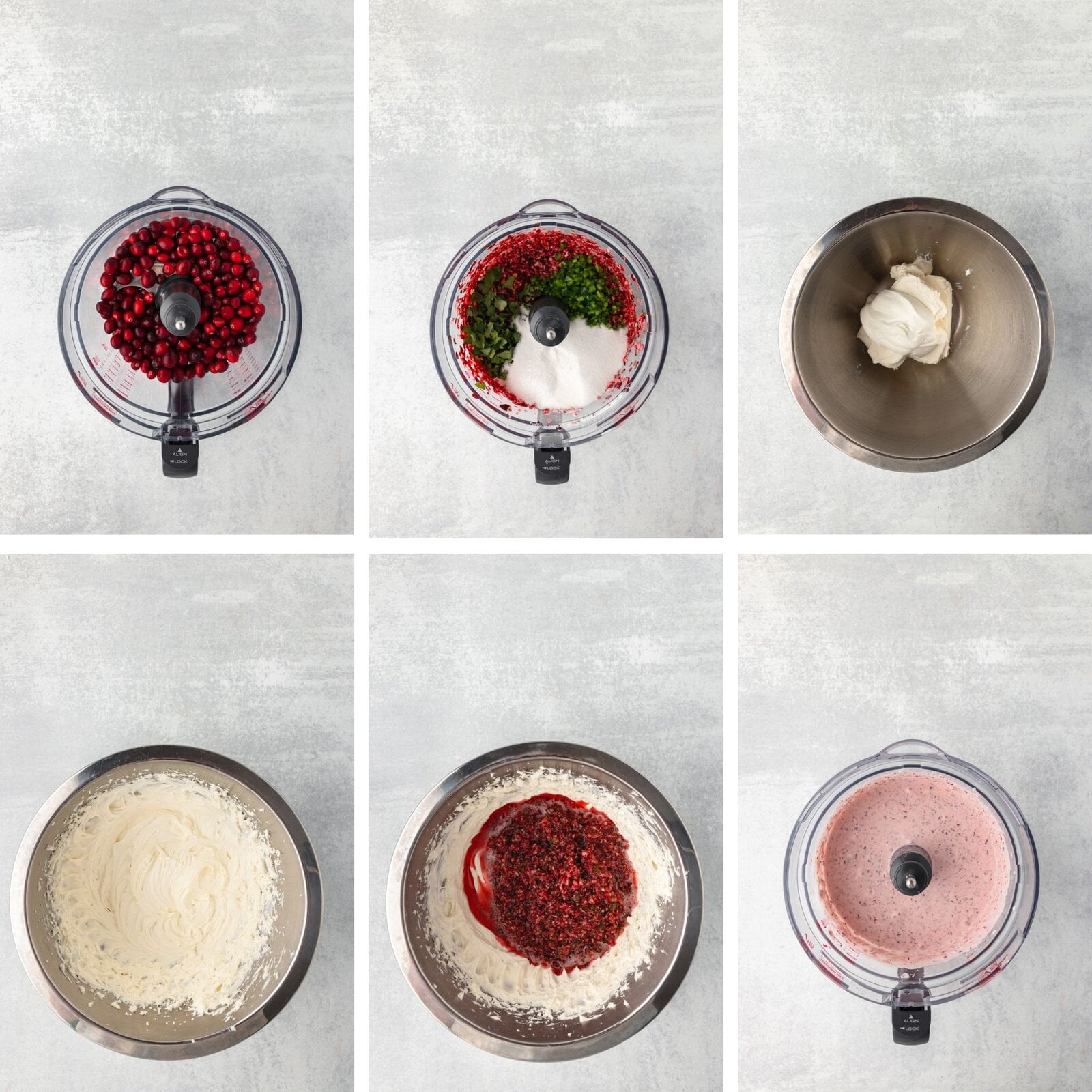 Fresh cranberries in a food processor, with herbs and sugar, ready to make cranberry sauce&mdash;Little Chef Within.