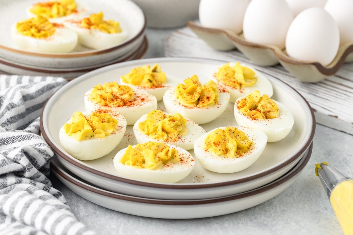 Deviled eggs with creamy filling, perfect for appetizers.