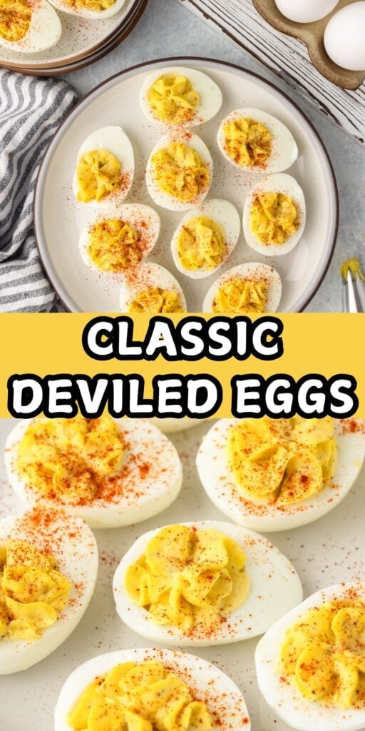 Delicious classic deviled eggs topped with paprika , perfect for appetizers or parties.