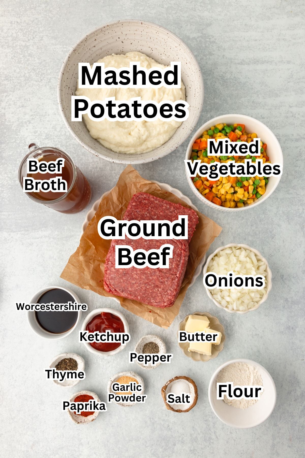 Cottage Pie recipe with creamy mashed potatoes and seasoned ground beef.