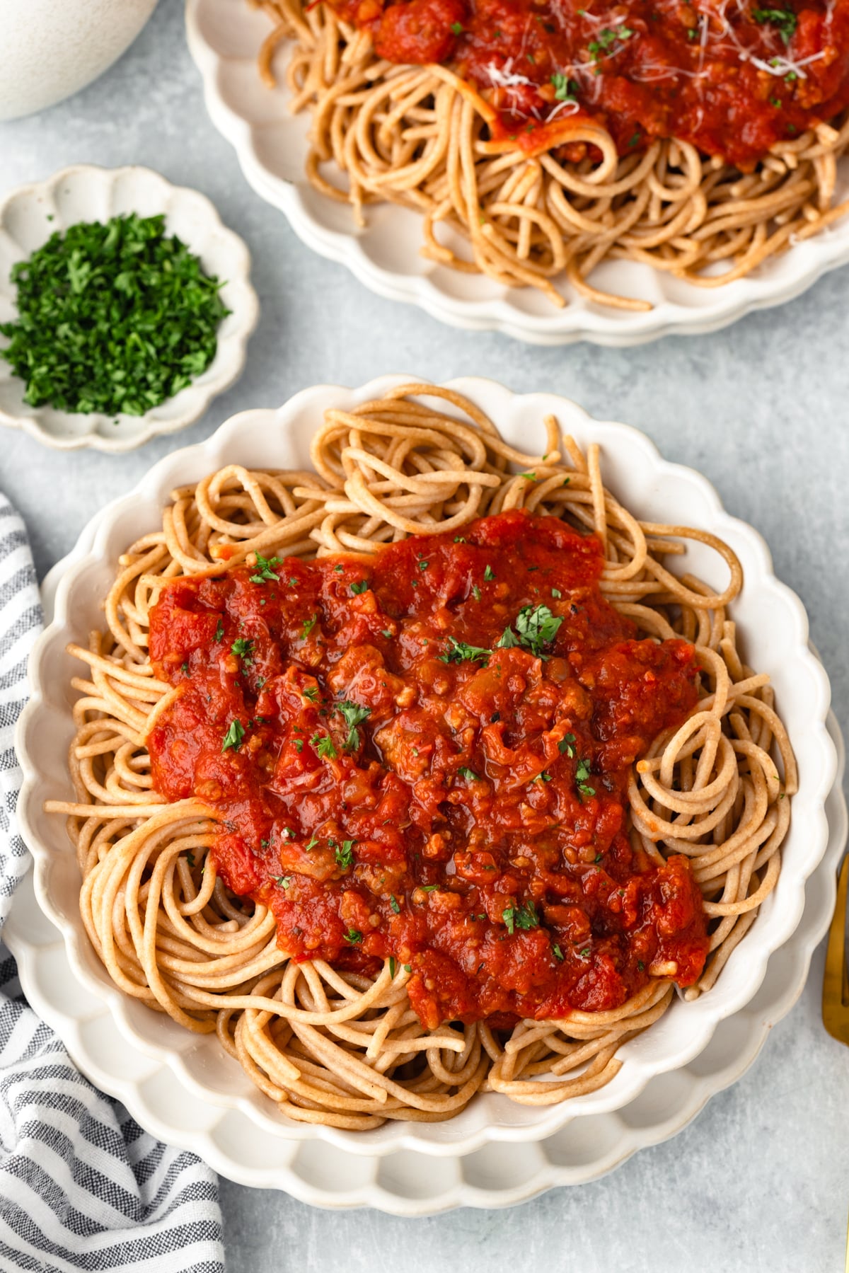 Delicious Italian sausage spaghetti with rich tomato sauce and herbs.