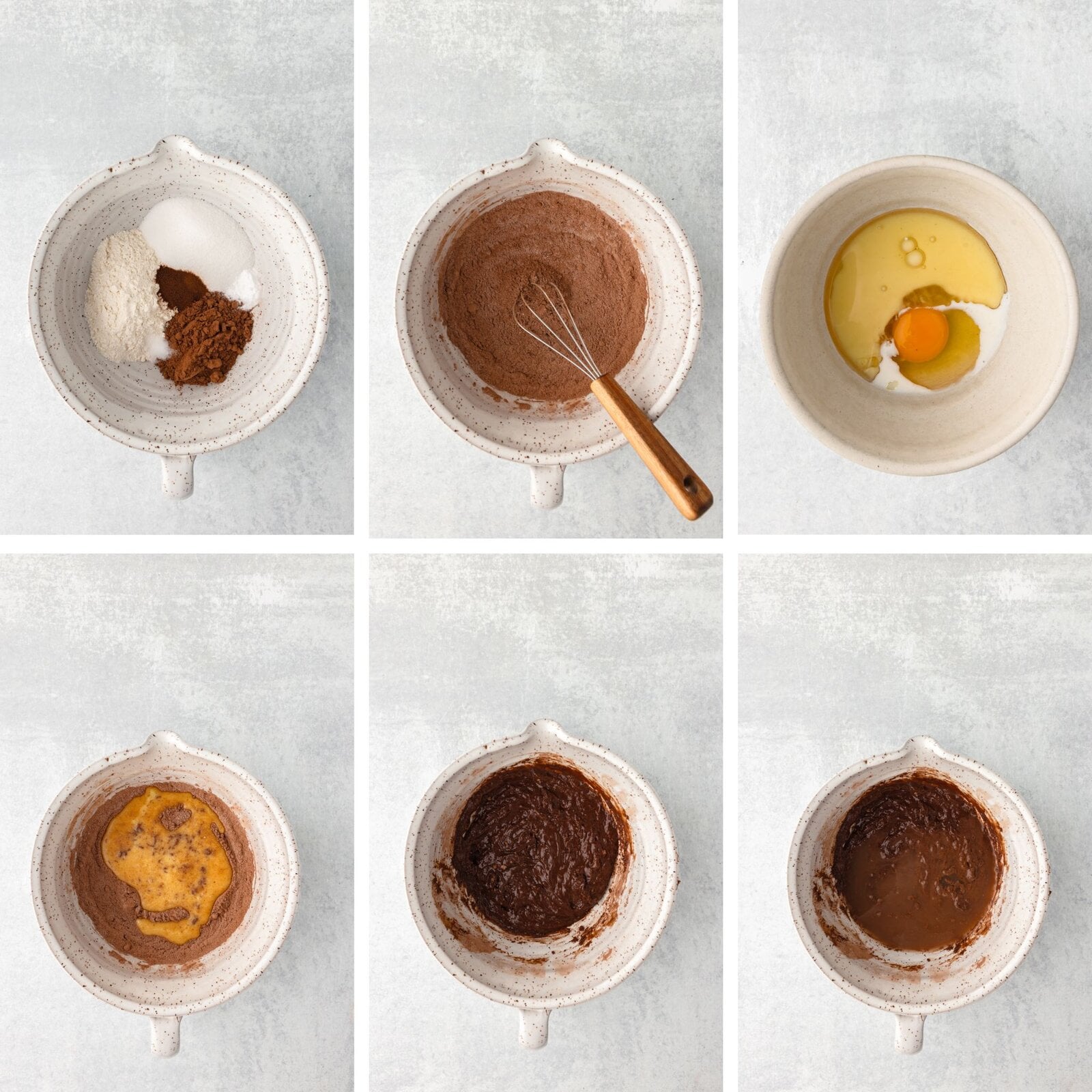 Small batch chocolate cupcake batter with cocoa, sugar, and eggs for easy baking.