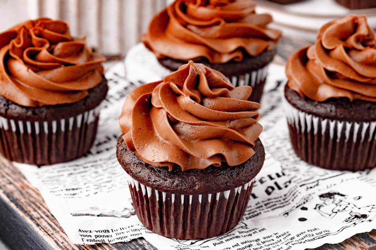 Chocolate cupcakes with creamy frosting.