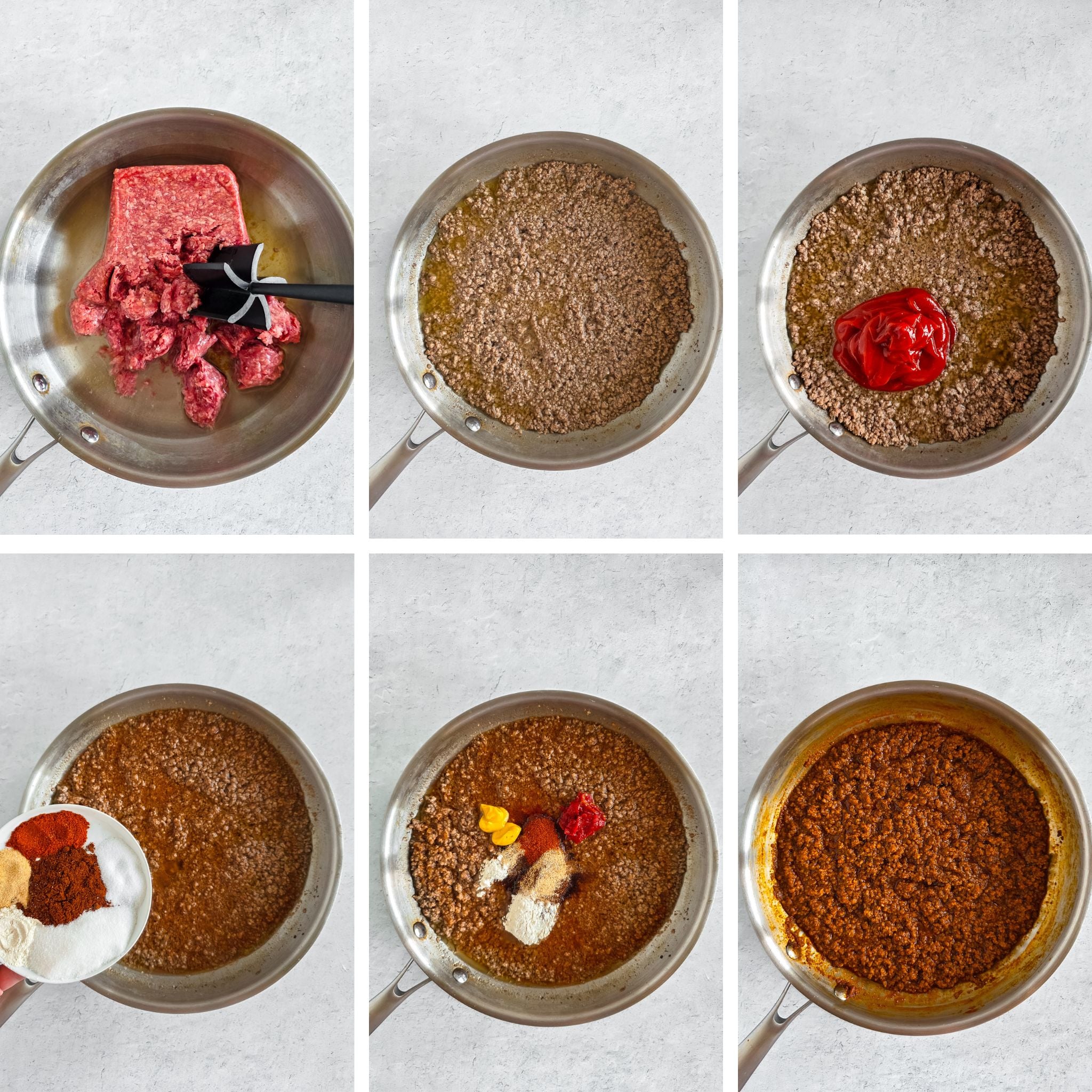 Creamy hot dog sauce cooking process in a saucepan, with ingredients and spices.