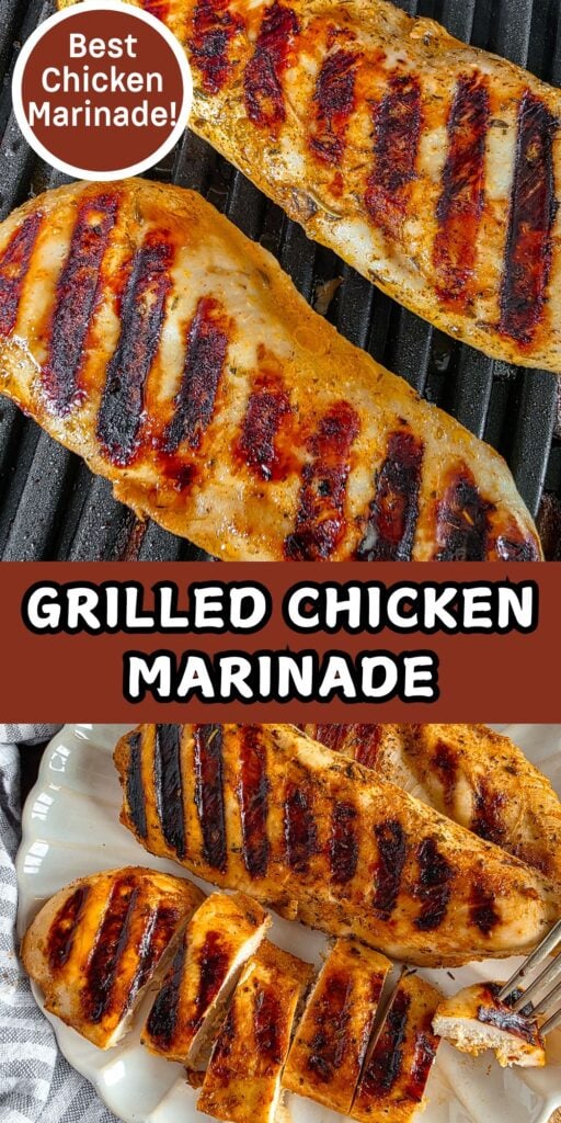 Grilled chicken marinated with grill marks and a golden-brown exterior.