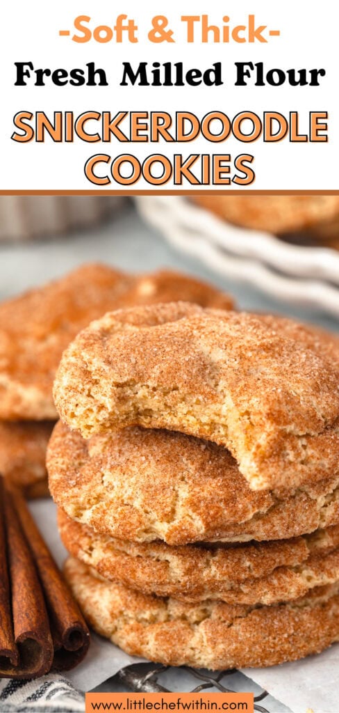 Fresh milled flour snickerdoodle cookies with cinnamon sticks, crispy and golden.